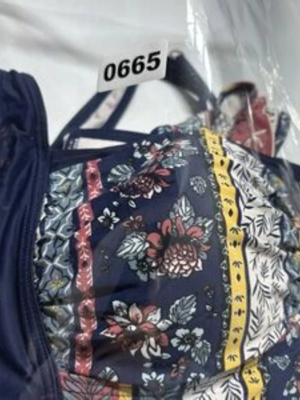 Boho Floral Navy One Piece Swimsuit Tummy Control Ruched Bathing Suit Large - Picture 7 of 10